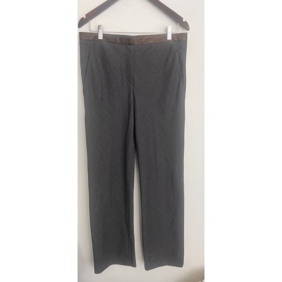 Brunello Cucinelli Gray Wool Straight Leg Leather Trim Trousers 38 US 6 Career - Picture 1 of 8